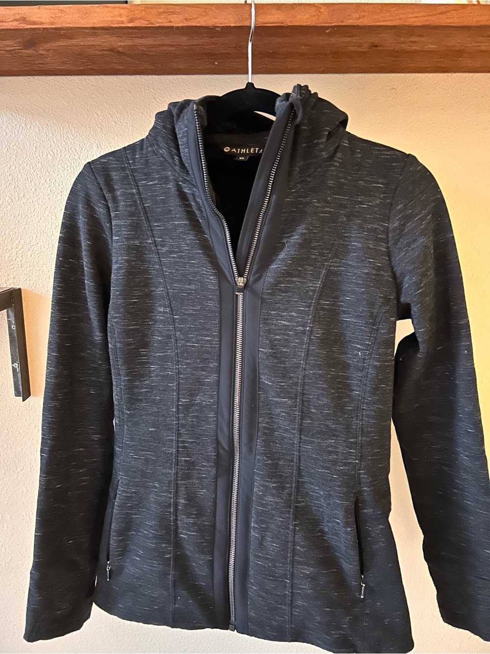Athleta FUR Lined Luxe Victory Women's Black Heather Hooded Zip Jacket